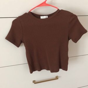 brown fitted crop top from topshop